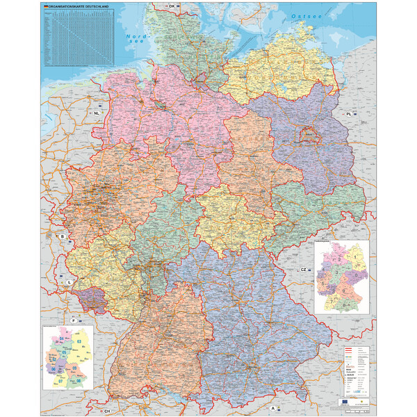 Stiefel Map Deutschland Organisationskarte politisch (100 cm x 140 cm)