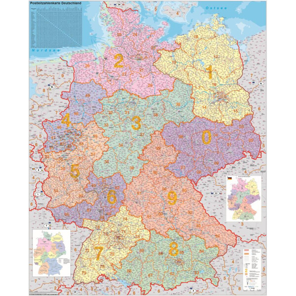 Stiefel Map Deutschland PLZ-Karte politisch (100 cm x 140 cm)