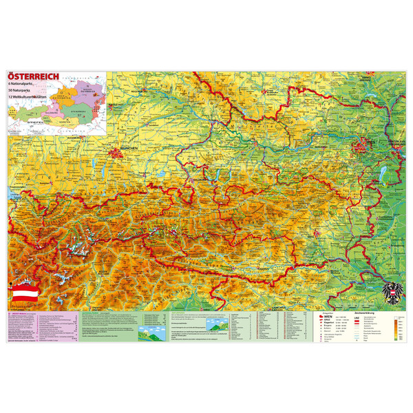 Stiefel Map Österreich National- und Naturparks mit UNESCO-Welterbestätten