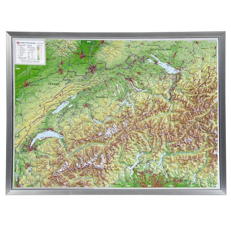 Georelief Schweiz klein, 3D Reliefkarte mit Kunststoffrahmen