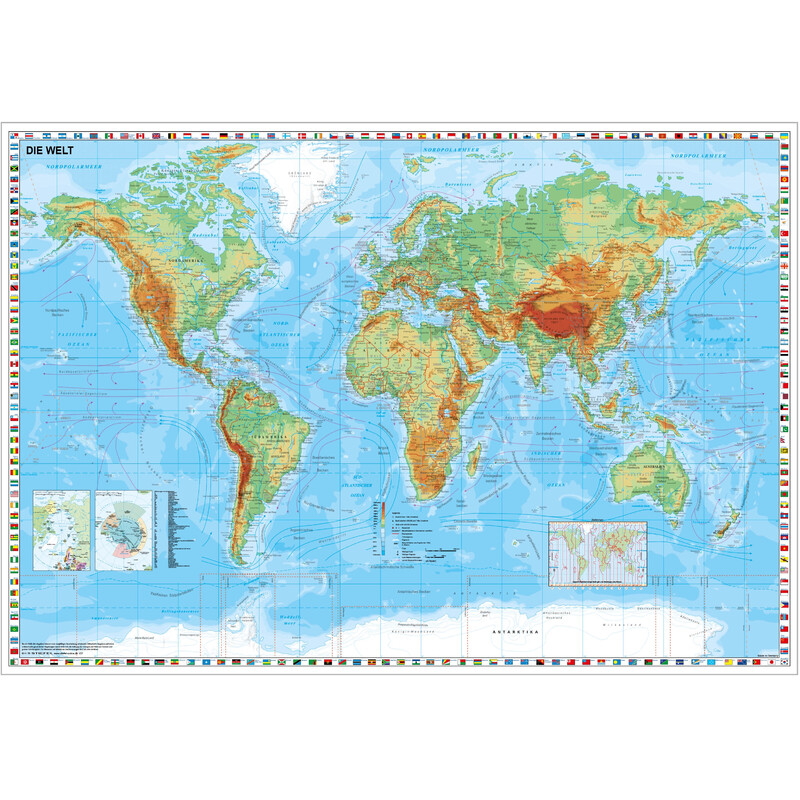 Stiefel World map physical with flag border (95x62)