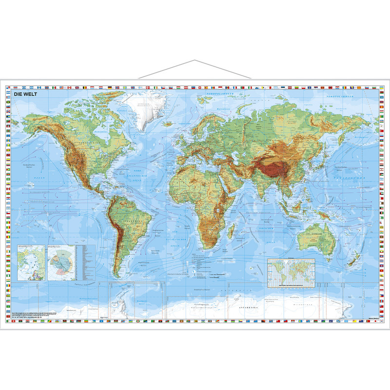 Stiefel World map physical with flag border (95x62)