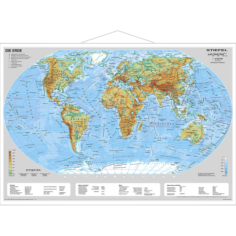 Stiefel World map Earth physical (63 x 46 cm)