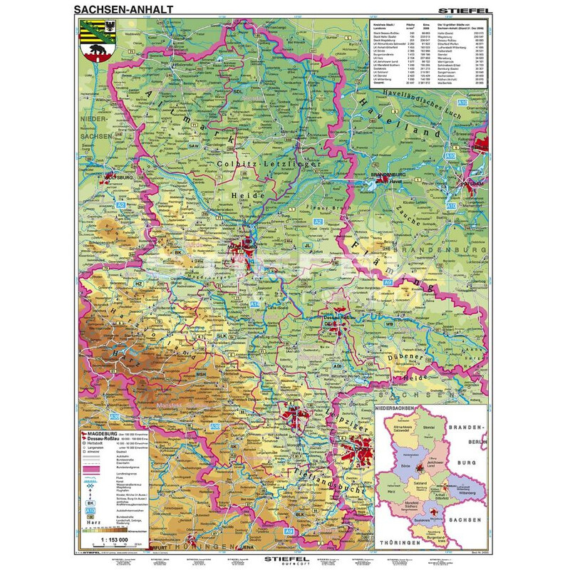 Stiefel Regional map Saxony-Anhalt physical XL