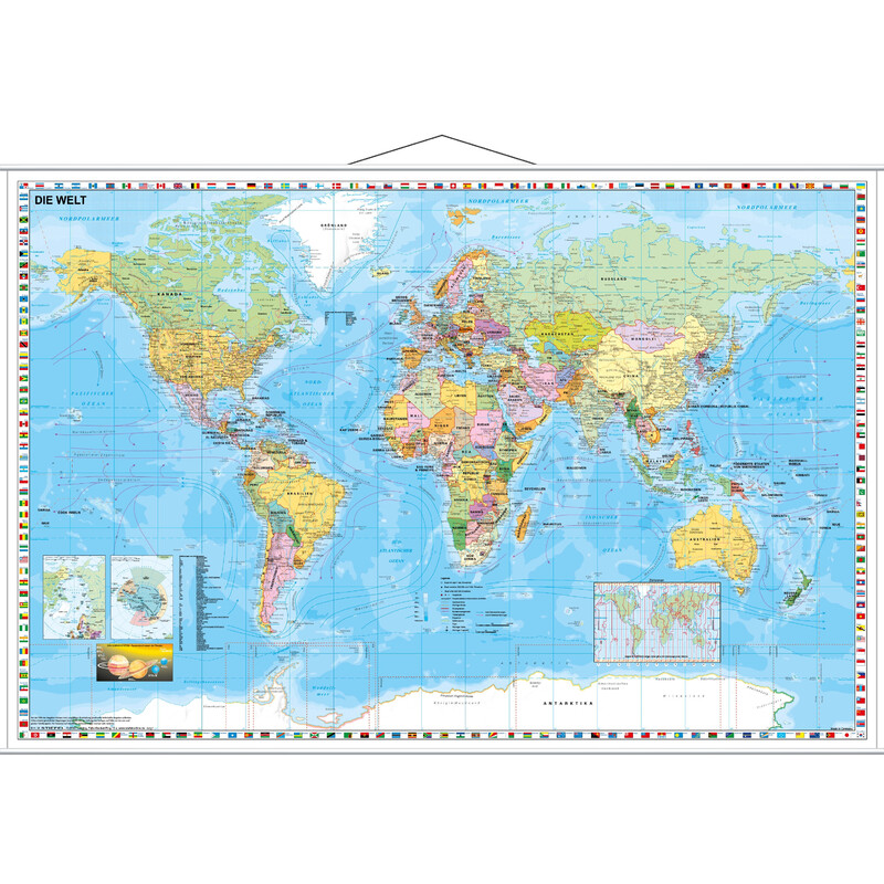 Stiefel World map Political with flag border (95 x 62 cm)