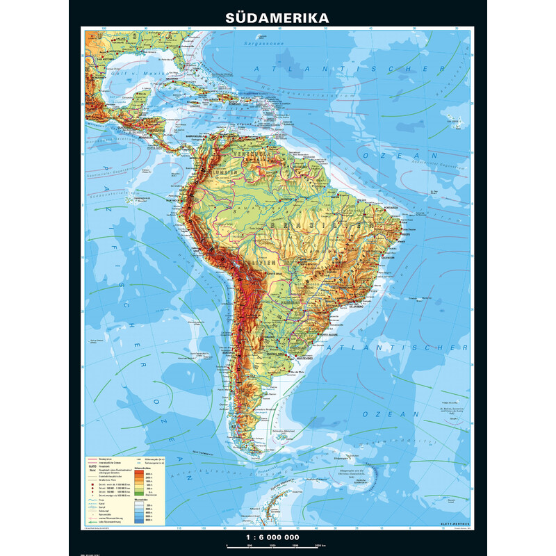 PONS Continental map South America physical (153 x 202 cm)