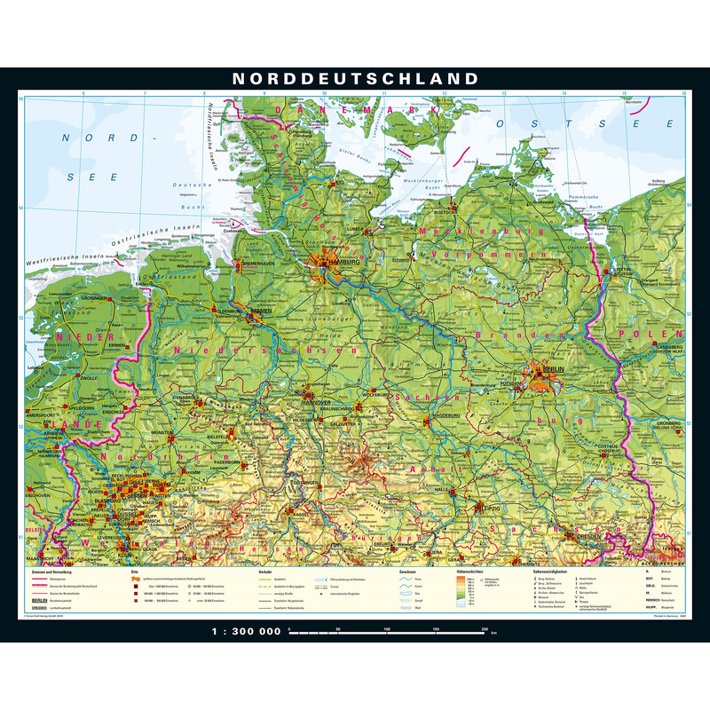 PONS Regional map North Germany physical (243 x 197 cm)