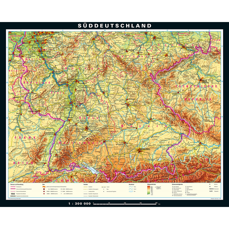 PONS Regional map Southern Germany physical (243 x 197 cm)