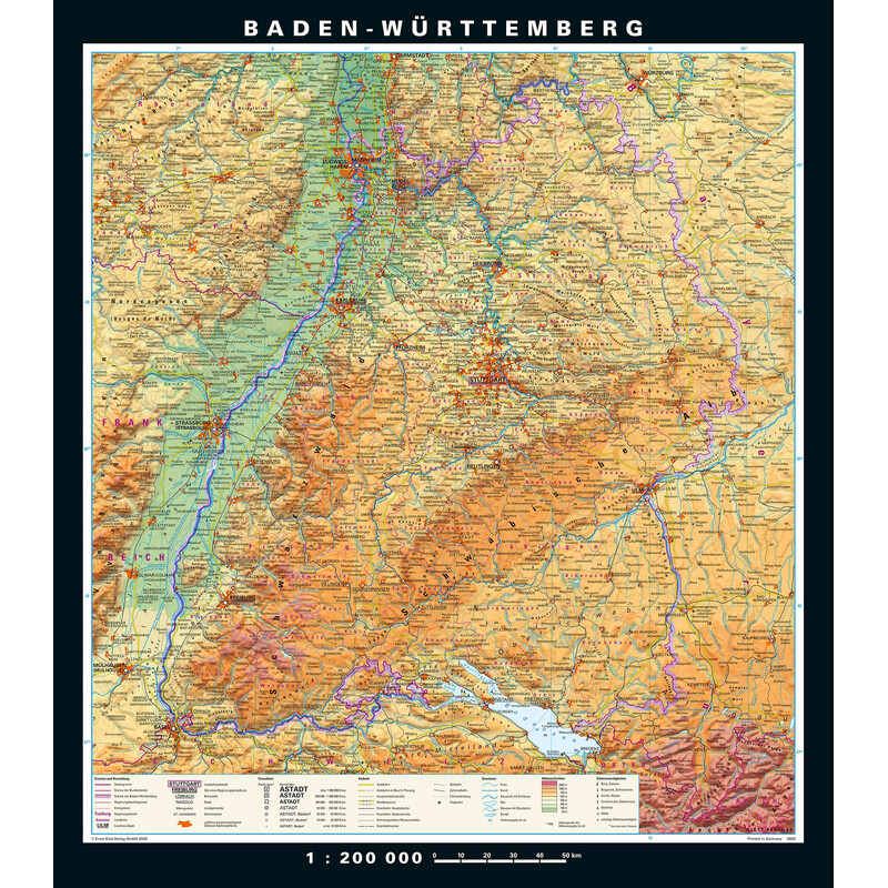 PONS Regional map Baden-Wuerttemberg Physical and political (148 x 168 cm)