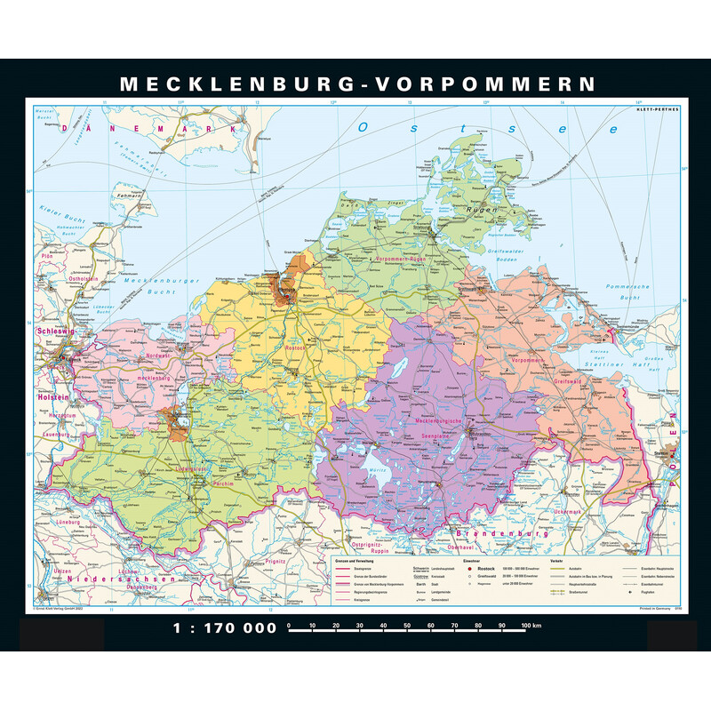 PONS Regional map Mecklenburg-Vorpommern Physical and political (178 x 148 cm)