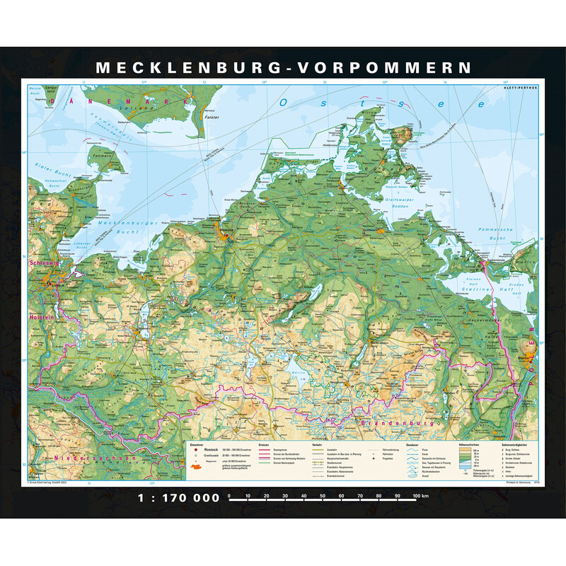 PONS Regional map Mecklenburg-Vorpommern Physical and political (178 x 148 cm)