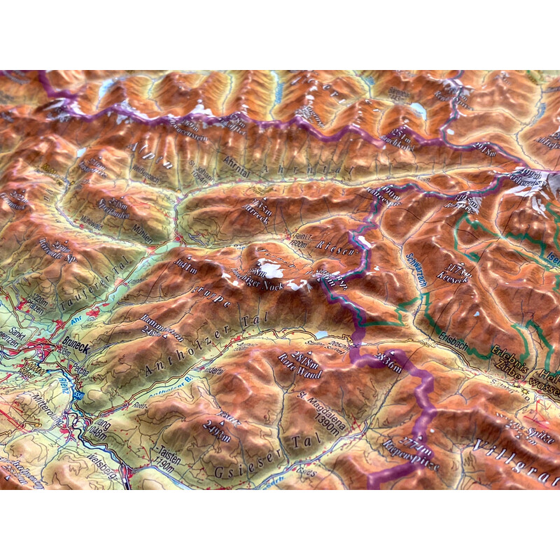 Georelief Tyrol (77 x 57 cm) 3D relief map with aluminium frames