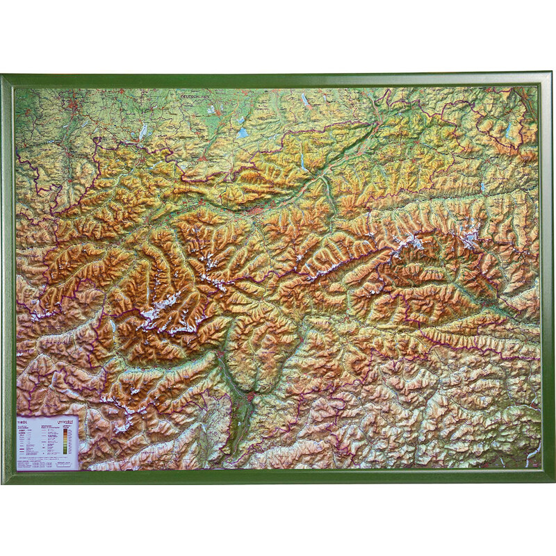 Georelief Tyrol (78 x 58 cm) 3D relief map with Wood frame