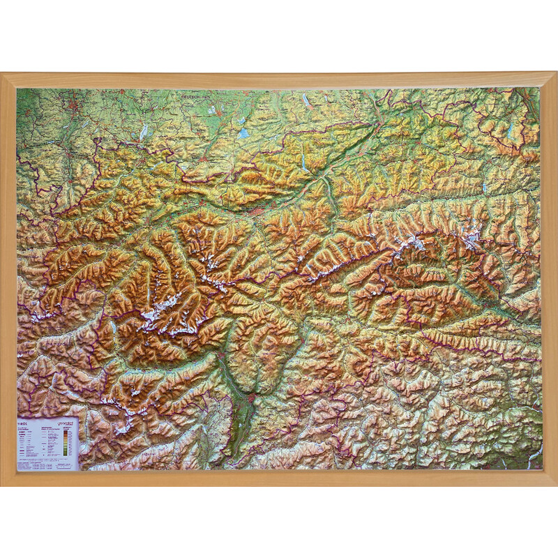 Georelief Tyrol (78 x 58 cm) 3D relief map with Wood frame