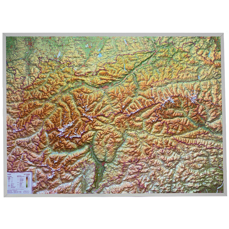 Georelief Tyrol (77 x 57 cm) 3D relief map with aluminium frames