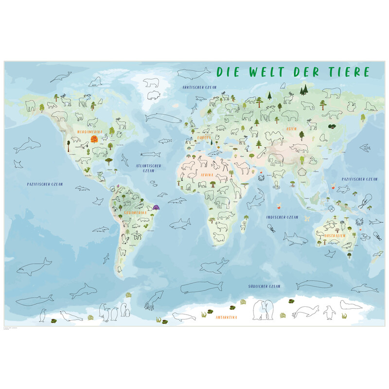 GeoMetro Childrens map The world of animals (84 x 60 cm)