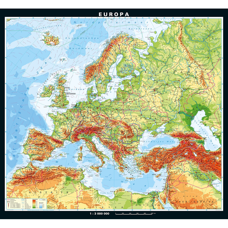 PONS Continental map Europe physical (208 x 189 cm)