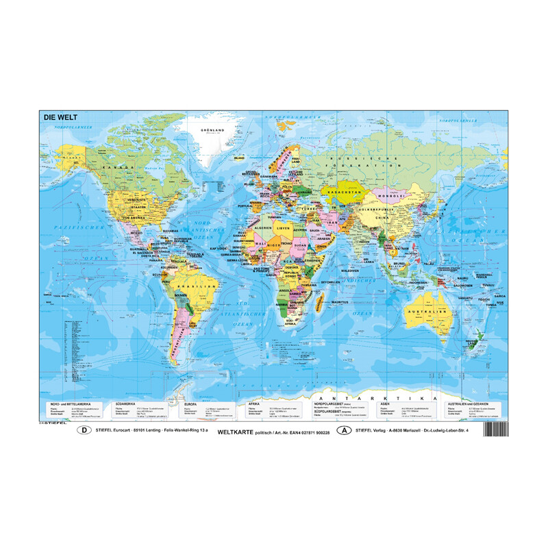 Stiefel World map political (59.4 x 42 cm) DIN A2