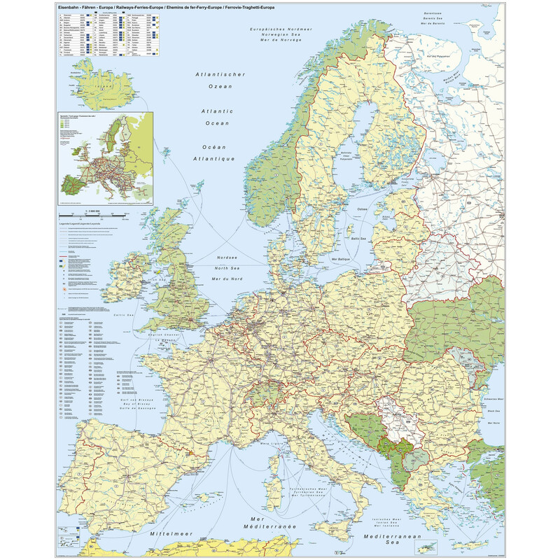 Stiefel Continental map Europa: Eisenbahn und Fähren (97 x 119 cm)