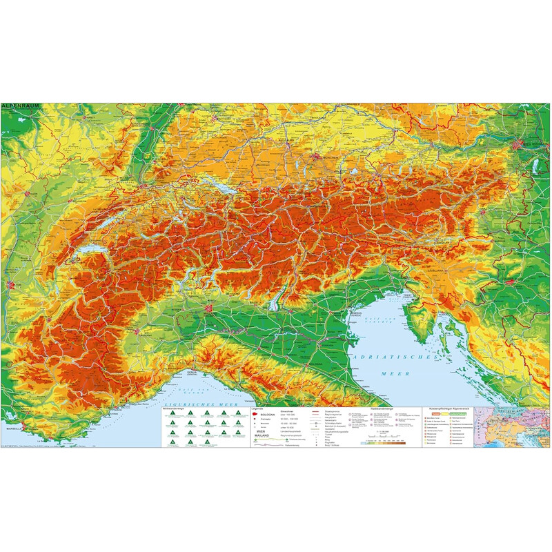 Stiefel Regional map Alpine region with long-distance hiking and cycling routes (140 x 100 cm)