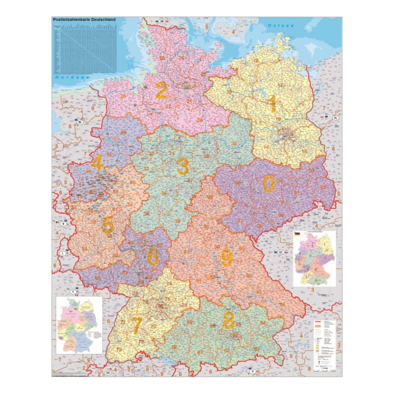 Stiefel Map Deutschland PLZ-Karte politisch (100 cm x 140 cm)